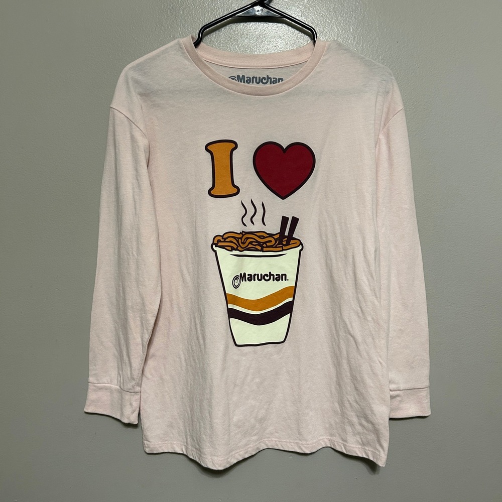 Maruchan Graphic Tee Kids XL 14 Pink I Heart Ramen Long Sleeve Foodie Comfort